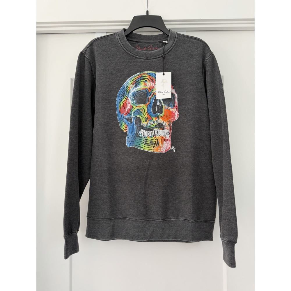 NWT *FLAW* Robert Graham Skull Pullover Crew neck Sweater Fleece Cotton Blend M